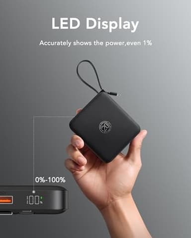 VRURC Portable Charger with Built-in Cable, 10000mAh 22.5W Fast Charging USB C Battery Pack, Cell Phone Power Bank for iPhone 16 15 14 Samsung Galaxy S25 S24 S23 Series Android Tablet, Black(1 Pack) - Image 8