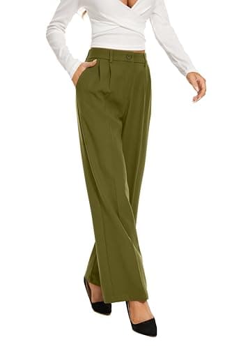 FUNYYZO Women's Wide Leg Pants High Elastic Waisted in The Back Business Work Trousers Long Straight Suit Pants - Image 5