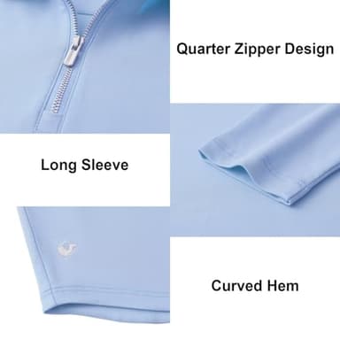 VANCAMEL Quarter Zip Golf Polo Shirts for Men Long Sleeve Collared Shirts Lightweight Moisture Wicking Performance Polo Shirts Sky Blue - Image 4