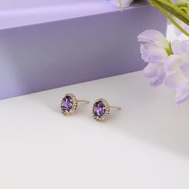 Sparkling Amethyst Earrings Round Purple Stud Earrings Purple Crystal Birthstone Earrings for Women Beautiful Amethyst Jewelry - Image 4