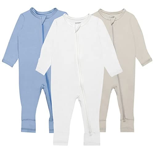 GUISBY Baby Girl Footless Pajamas with Mittens, Rayon Long Sleeve Snug Fits Sleepers 3 Pcs 6-12 Months - Image 1