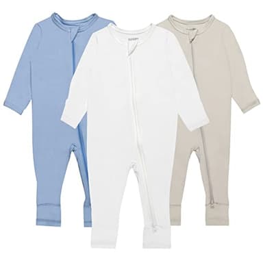 GUISBY Baby Girl Footless Pajamas with Mittens, Rayon Long Sleeve Snug Fits Sleepers 3 Pcs 6-12 Months - Image 1