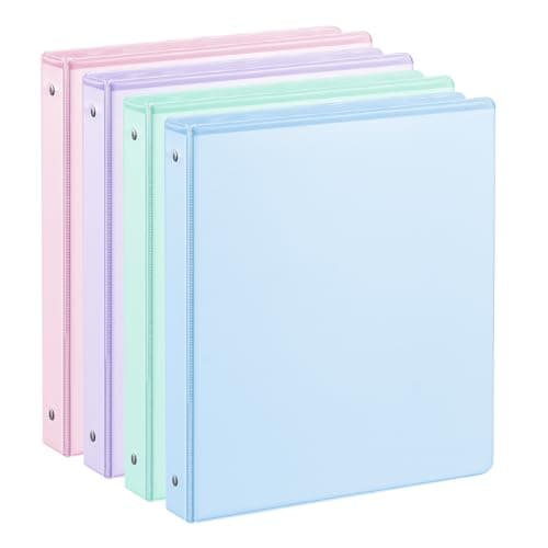 1'' 3-Ring-Binder with Pockets, 200 Sheets Capacity, 1 inch Binders fits 11" x 8.5" US Letter Size, Assorted 4 Pastel Colors - Ideal for School, Office, and Home Use (1 inch) - Image 1