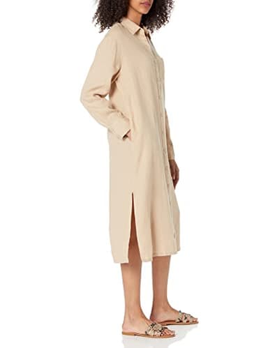 The Drop Women's Fiona Relaxed Linen Midi Shirt Dress, Hummus, M - Image 3