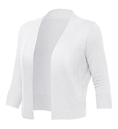 GoMamee Women's Classic 3/4 Sleeve Open Front Kint Cropped Cardigans Bolero Shrug for Dresses, White M - Image 6