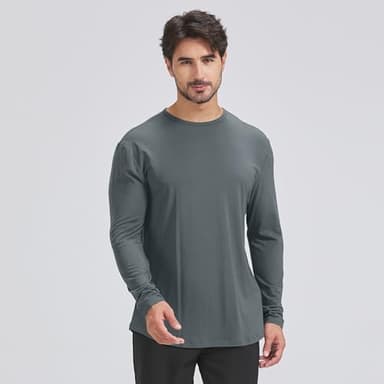 netdraw Men's Ultra Soft Bamboo Viscose T-Shirt Curve Hem Lightweight Cooling Long Sleeve Casual Basic Tee Shirt (Platinum/Oil Grey, Medium) - Image 6