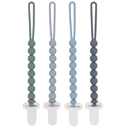 4-Pack Silicone Pacifier Clips with One-Piece Beads for Baby Boys and Girls - Flexible and Rust-Free Holders for Teething Relief and Baby Essentials, Safe for Newborns (Grey) - Image 1