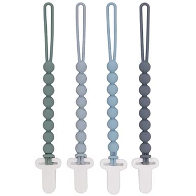 4-Pack Silicone Pacifier Clips with One-Piece Beads for Baby Boys and Girls - Flexible and Rust-Free Holders for Teething Relief and Baby Essentials, Safe for Newborns (Grey) - Image 1