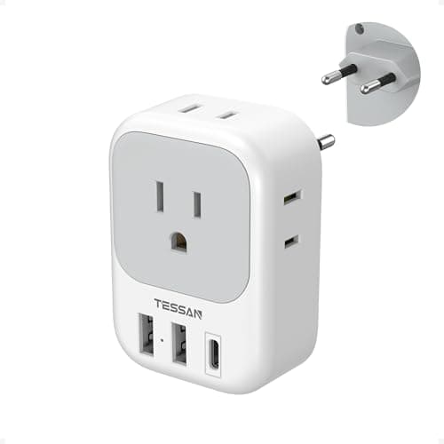European Travel Plug Adapter USB C, TESSAN International Plug Adapter with 4 AC Outlets 3 USB Charging Ports, Type C Europe Power Adaptor for US to EU France Germany Iceland Spain Italy - Image 1