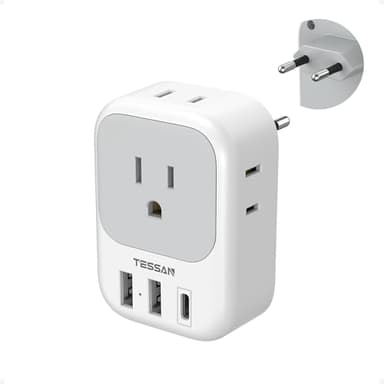 European Travel Plug Adapter USB C, TESSAN International Plug Adapter with 4 AC Outlets 3 USB Charging Ports, Type C Europe Power Adaptor for US to EU France Germany Iceland Spain Italy - Image 1