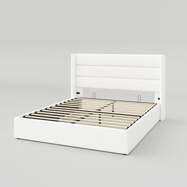 Allewie Full Size Velvet Lift Up Storage Bed, Modern Wingback Headboard, Hydraulic Support, No Box Spring Needed, White - Image 9