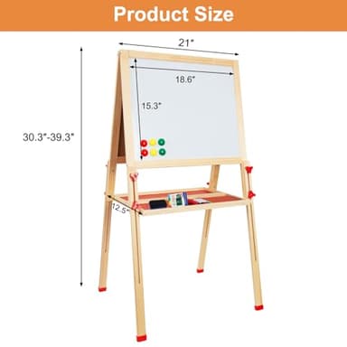 Adjustable Wooden Easel for Kids, Foldable Standing Art Easel for 3, 4, 5, 6, 7, 8 Years Old with Accessories, Drawing Painting Gifts for Boys & Girls Toddlers, Great Presents for Birthday - Image 2