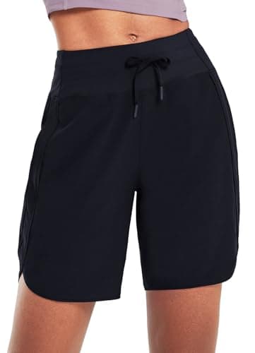 baleaf Women's 7" Long Running Shorts Athletic Workout Gym Quick Dry Hiking Shorts High Waisted Zipper Pocket Black M - Image 2