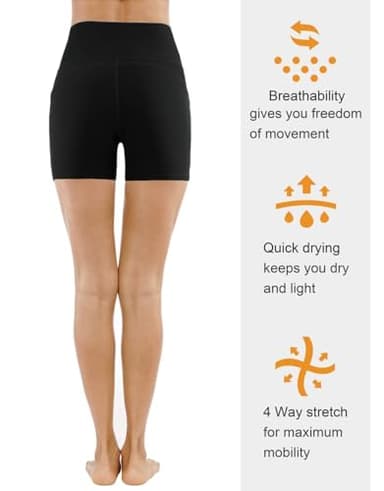 THE GYM PEOPLE High Waist Yoga Shorts for Women Tummy Control Fitness Athletic Workout Running Shorts with Deep Pockets (Medium, Black) - Image 5