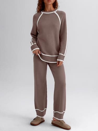 LILLUSORY Womens Lounge Set Two 2 Piece 2025 Fall Loungewear Knit Matching Sweater Sweat Suits SweatSuits Trendy Fashion Outfits Clothes Clothing Colorblock Pants Winter Cute - Image 2
