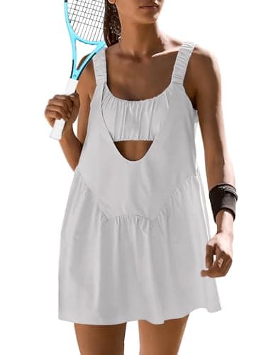 Sexyasasii Tennis Dresses for Women Workout Pockets Golf Dress with Built in Shorts and Bra Casual Athletic Clothing for Hiking White - Image 1