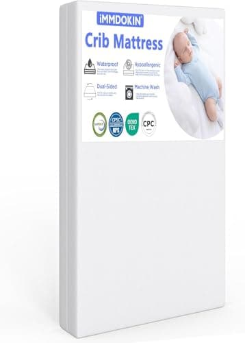 iMMDOKIN Hypoallergenic Crib Mattress Certified, Dual-Sided Baby & Toddler Crib Mattresses, Waterproof, Machine Washable Cover, Memory Foam, Standard Size, 5" Thick - Image 1