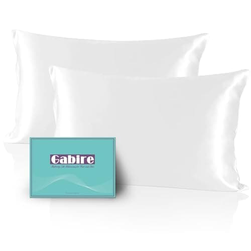 Gabire Mulberry Silk Pillow Cases Set of 2, Both Sides Real Silk Pillowcase for Hair and Skin Prevent Acne Pillowcase Organic Silk Pillowcases 2 Pack with Hidden Zipper, White, Standard (20"×26") - Image 1