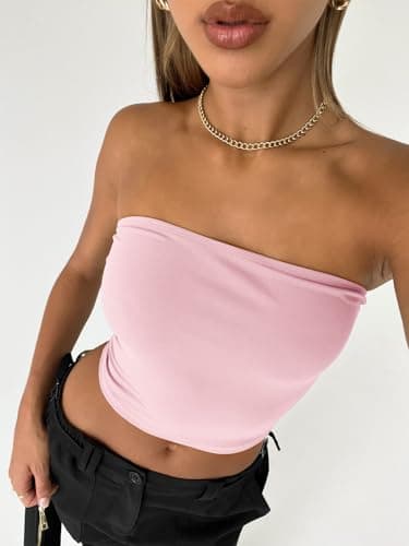 Trendy Queen Womens 3 Pack Summer Tube Tops Crop Going Out Strapless Basic Backless Bandeau Bustier Beach Outfits 2025 Black White Pink S - Image 2