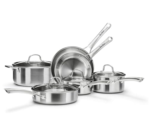 Stainless Steel Cookware Set,Tir-Ply Pots and Pans Set,10 Pcs Stainless Steel Induction Kitchen Cookware Sets,PFOA Free, Frying Pans,Saucepans,Saute Pan & Stock Pot,Compatible with All Cooktops - Image 1