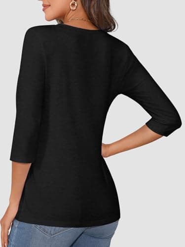 ATHMILE Womens 3/4 Sleeve T-Shirts Summer Tops Fall Fashion Blouses Beach Vacation Clothes Spring Tunic 2025 Trendy Black - Image 4