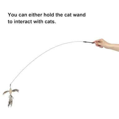 TTcat Cat Feather Toys Suction Cup,2 Cat Wands,8Pcs Birds and Insects Dragonfly Grasshopper Simulation Feather Refills with Bells, Interactive Toys for Indoor Cats and Kitten. - Image 5