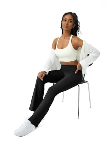 COPYLEAF Womens Yoga Pants with Pockets High Waisted Flare Leggings Bell Bottom Yoga Dress Pants Seamless Bootcut Pants(Black M) - Image 3