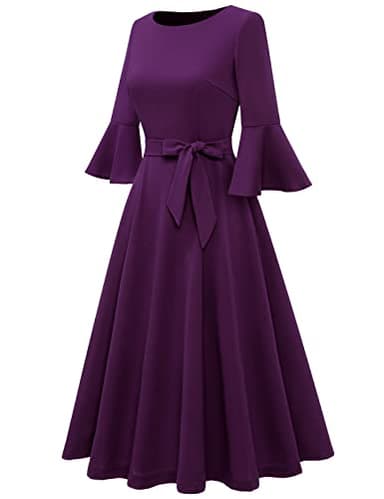Midi Dresses for Women Wedding Guest Vintage for Women Mother of The Groom Dresses Cocktail Formal Bridesmaid Wedding Grape M - Image 6