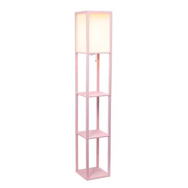 Simple Designs LF1014-LPK Etagere Organizer Storage Shelf Linen Shade Floor Lamp, Light Pink - Image 4