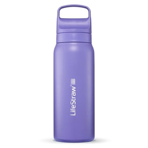 LifeStraw Go Series – Insulated Stainless Steel Water Filter Bottle for Travel and Everyday Use, Removes Bacteria, Parasites and Microplastics, Improves Taste, 24oz Thistle Purple - Image 1
