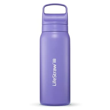 LifeStraw Go Series – Insulated Stainless Steel Water Filter Bottle for Travel and Everyday Use, Removes Bacteria, Parasites and Microplastics, Improves Taste, 24oz Thistle Purple - Image 1