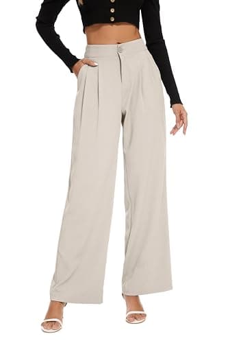 FUNYYZO Women Office Dress Solid Work Pants High Waisted for Women Business Long Lounge with Pockets A-Beige - Image 5