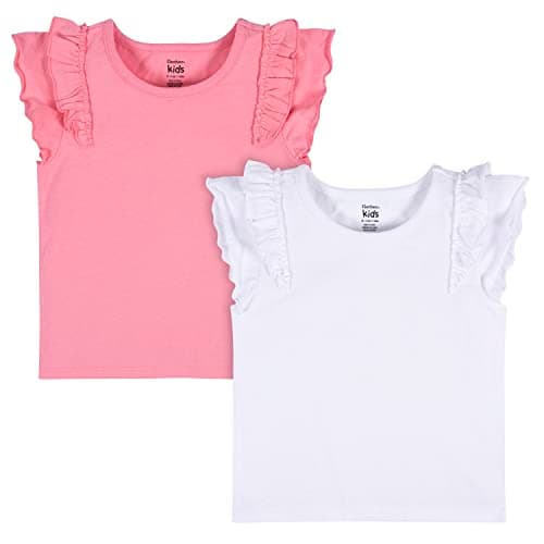 Gerber Baby Girls' Toddler 2-Pack Double Ruffle Tops, White/Pink, 12 Months - Image 1
