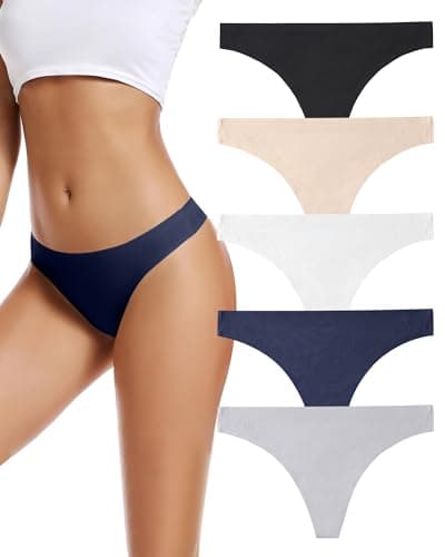voenxe Seamless Women Underwear Thongs,No Show Ladies Thong,Invisible No Line Breathable Comfortable Panties Undies,Womens No Seam Soft Wide Gusset Tanga,Legging Underpants for Woman 5-Pack - Image 1