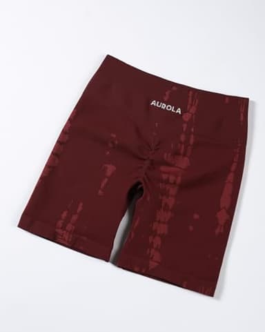 AUROLA Serpent Seamless Scrunch Workout Shorts for Women,Tummy Control Squat Proof Ribbed Thick Active Gym Short,Burgundy,XL - Image 3