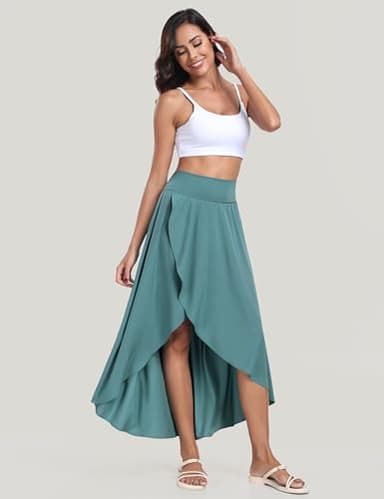 IUGA High Waist Wrap Skirt Flowy Skirts for Women Trendy Summer Maxi Skirt with Slit Ruffle High Low Skirt with Shorts Sea Green, Medium - Image 5
