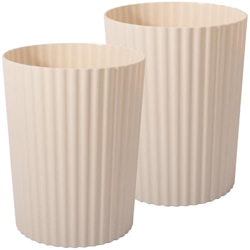 JiatuA Small Trash Can Plastic Wastebasket Round Garbage Container Bin for Bathroom, Kitchen, Bedroom, Home Office, College Dorm, Beige 2 Pack - Image 1