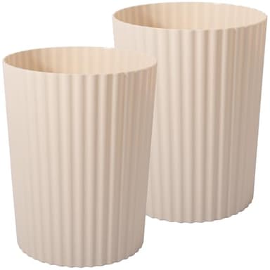 JiatuA Small Trash Can Plastic Wastebasket Round Garbage Container Bin for Bathroom, Kitchen, Bedroom, Home Office, College Dorm, Beige 2 Pack - Image 1