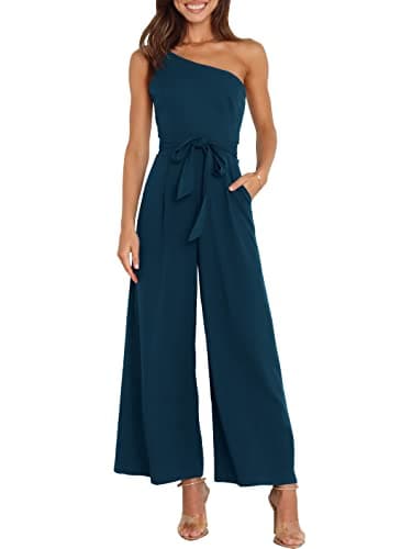 ANRABESS Women Summer Dressy Jumpsuits One Shoulder Sleeveless Casual Wide Leg Pants Romper Jumper 2025 Trendy Fall Outfits Navy Blue Medium - Image 1