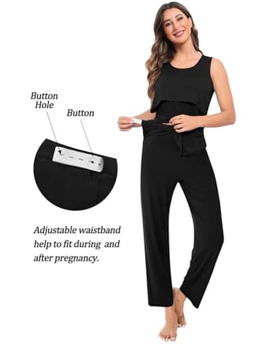 SWOMOG Maternity Nursing Robe Set 3 PCS Women Postpartum Pajamas Breastfeeding Labor Delivery Hospital Pregnancy Pjs (Black, Medium) - Image 3