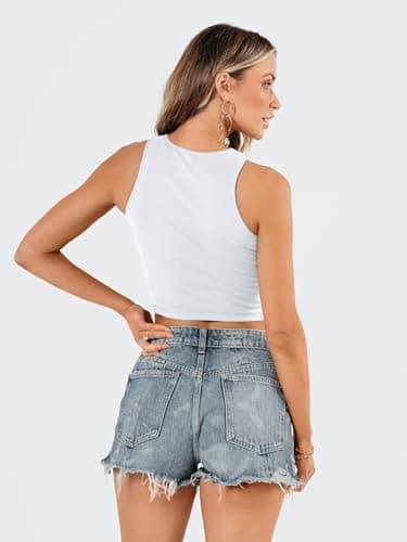 EFAN Womens Sexy Sleeveless Double Lined Crop Tops Workout Cute Tight Racerback Tank Tops Summer Clothes Teen Girls 2025 White M - Image 4