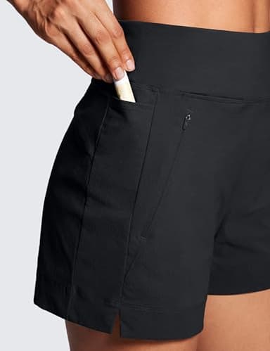 CRZ YOGA Women's Lightweight Mid Rise Hiking Shorts 4'' - Stretch for Athletic Summer Travel Outdoor Golf with Zip Pockets Black Medium - Image 5