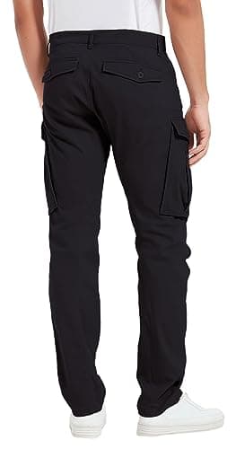 Plaid&Plain Men's and Women's Black Cargo Pants - Slim Fit, 3D Shape, Articulated Knees, Stretchy Fabric C804 Black 40WX28L - Image 2