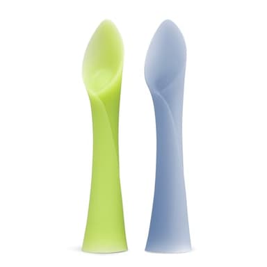 Olababy 100% Silicone Soft-Tip Training Spoon for Baby Led Weaning 2pack (Kiwi/Blueberry) - Image 1