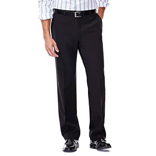 Haggar mens Eclo Stria Expandable-waist Plain-front dress pants, Black, 40W x 30L US - Image 1