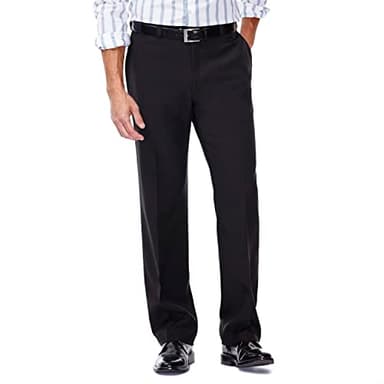 Haggar mens Eclo Stria Expandable-waist Plain-front dress pants, Black, 40W x 30L US - Image 1
