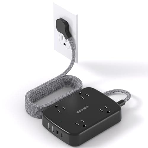 Extension Cord 15 ft, BESHON Long Power Strip with 2 USB C, Flat Plug Power Strip, 4 Outlets and 4 USB Charging Ports, Outlet Extender, 900 Joules, for Home Office Dorm Room Essentials, Black - Image 1