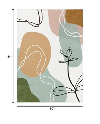 Wonnitar Boho Art 5x7 Rug, Washable Modern Abstract Living Room Area Rug, Minimalist Aesthetic Non-Slip Throw Rug for Bedroom, Non-Shedding Print Indoor Floor Carpet for Dorm Den (Art-Green,5'x7') - Image 2