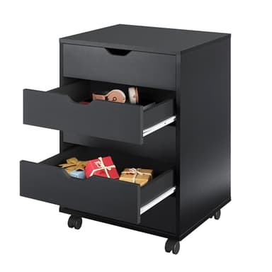 DEVAISE 5-Drawer Chest, Wood Storage Dresser file Cabinet with Wheels, Mobile Dresser for Home Office, Black - Image 1