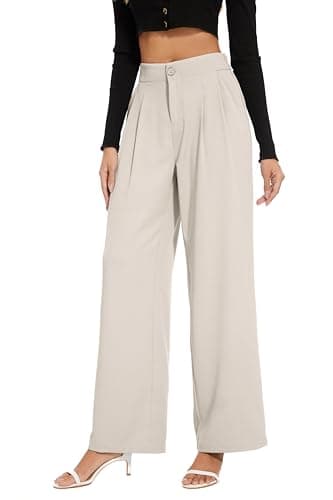FUNYYZO Women Office Dress Solid Work Pants High Waisted for Women Business Long Lounge with Pockets A-Beige - Image 4
